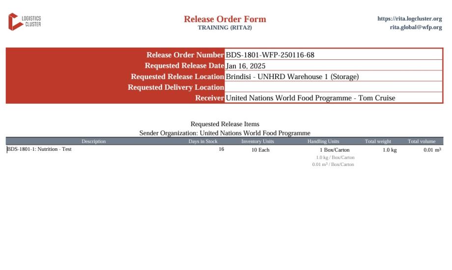 Release order form
