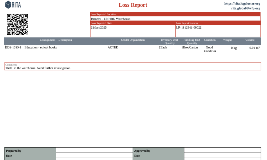 loss report form