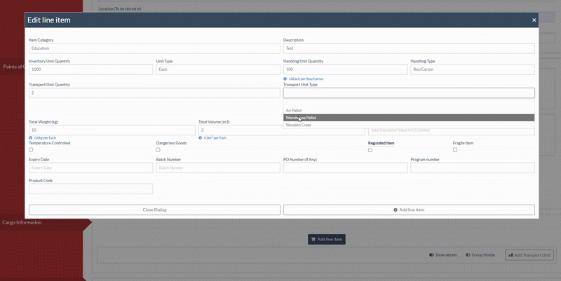 Adding pallets manually in TU
