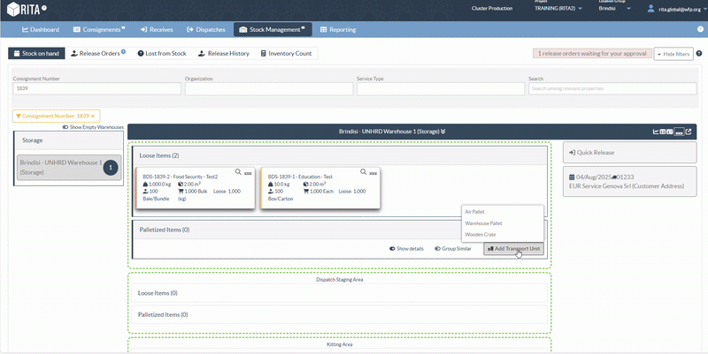 Drag and drop pallets in stock management screen