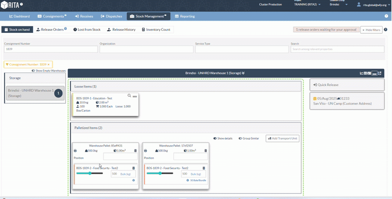 Drag pallets to assigned journey