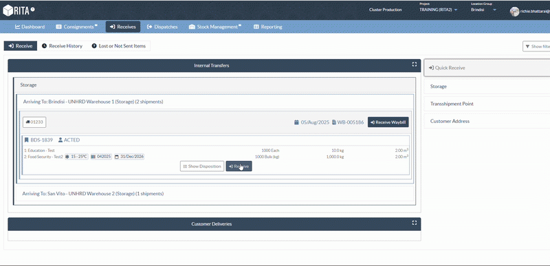 Pallet configuration receive screen