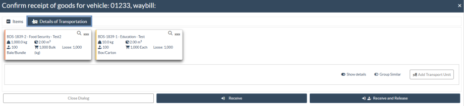 Pallet configuration receive step 1 