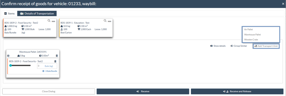 Pallet configuration receive step 2