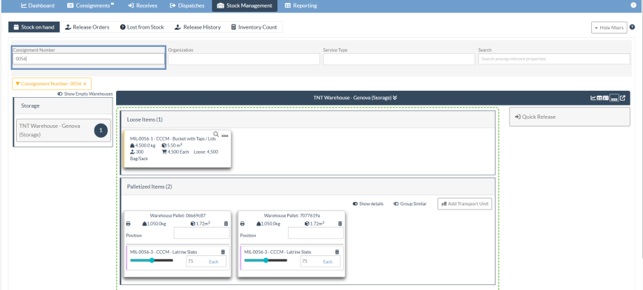 filter panel consignment view