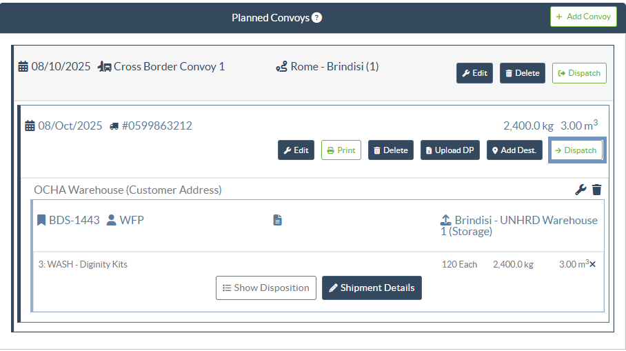 Dispatch journey screen