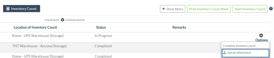 Upload inventory count step 1