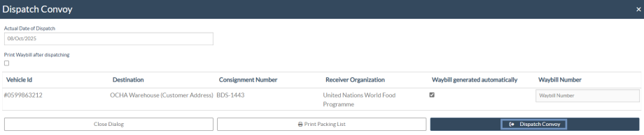 Final dispatch of convoy
