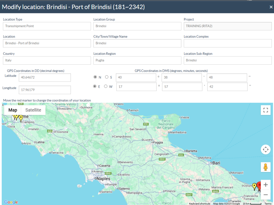 mapping of location modified