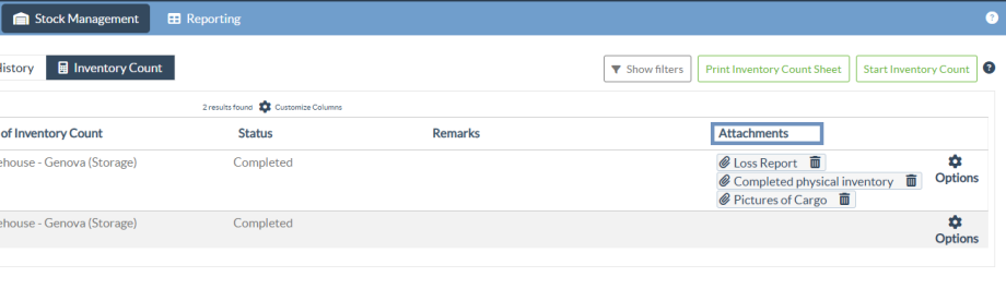 Attachment tab in inventory