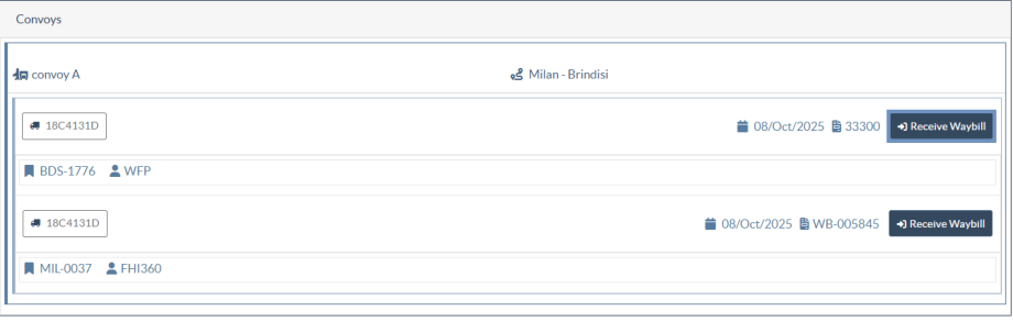 Receive waybill for trucks in convoy