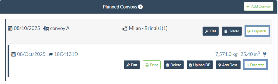 Dispatch option on right side of the screen