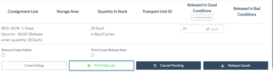 Print pick list