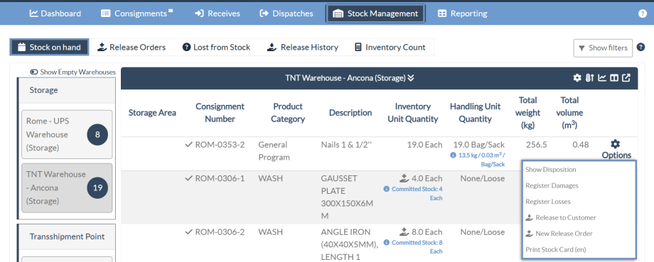 Stock management tab updated
