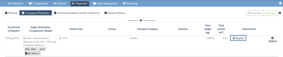 Attachment under dispatch history page