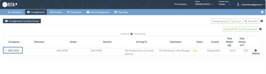Service provider consignment page