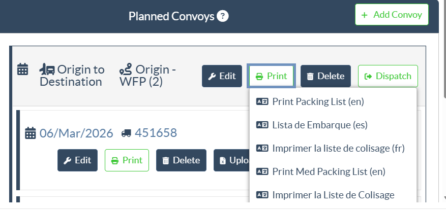 print all packing list for convoy