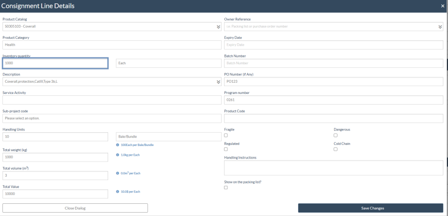 Product catalog input inventory quantity